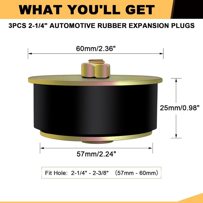 Siptenk 2-1/4" Freeze Rubber Expansion Plug 3 pcs, Automotive Rubber Expandable Freeze Plugs for Engine - Image 2